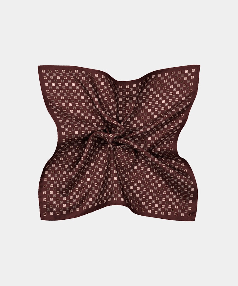 SUITSUPPLY Pure Silk by Canepa, Italy Brown Flower Pocket Square